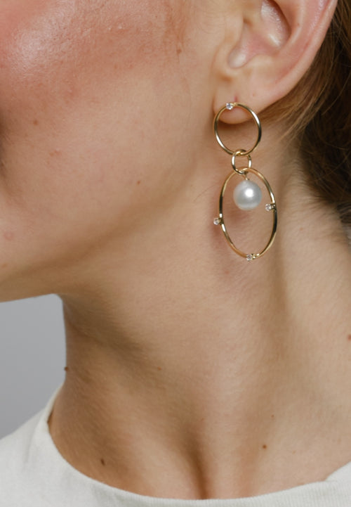 Casey- Double Circle Pearl Dangles