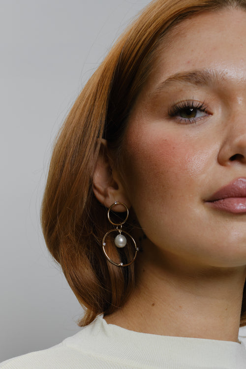 Casey- Double Circle Pearl Dangles