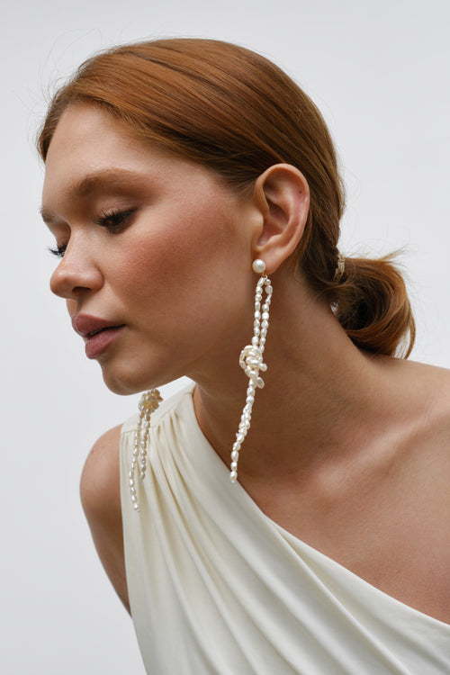Adelina- Knotted Seed Pearl Statement Earrings