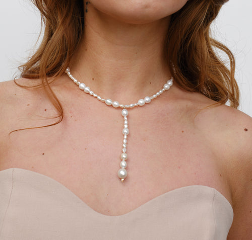 Elaine- Bubble Pearl Y-Lariat Necklace