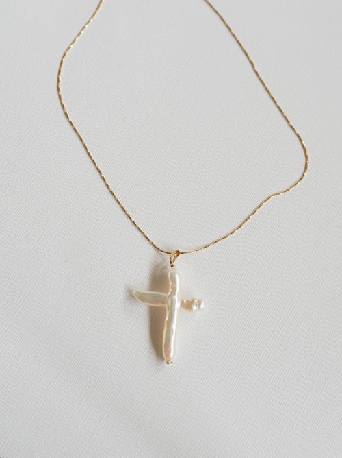Kendall- Pearl Cross Necklace