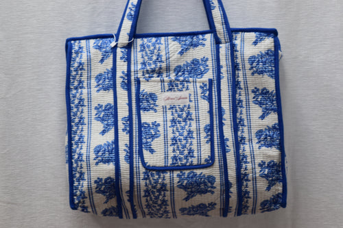 DARK BLUE FLORAL TOTE