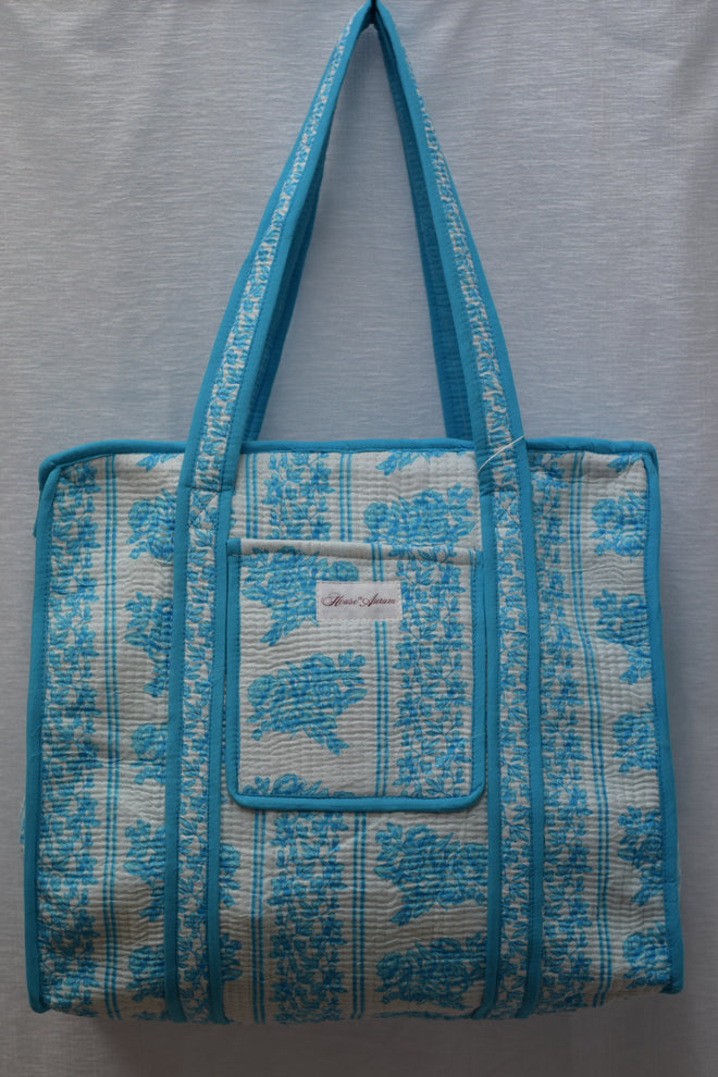TURQUOISE FLORAL TOTE