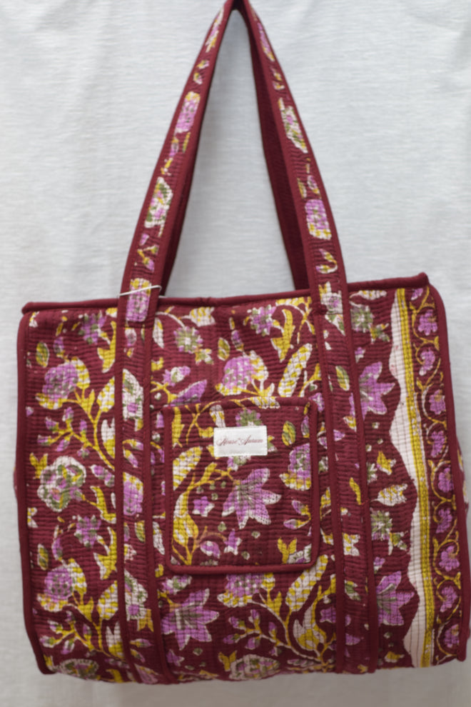 BURGUNDY FLORAL TOTE