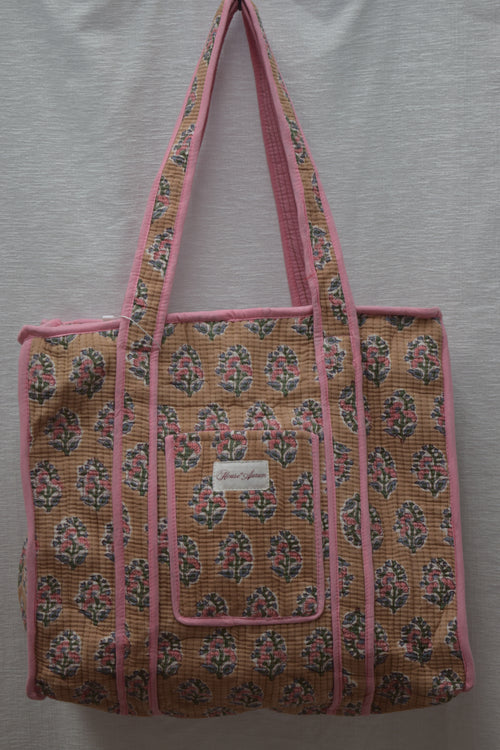 BEIGE PINK FLORAL TOTE