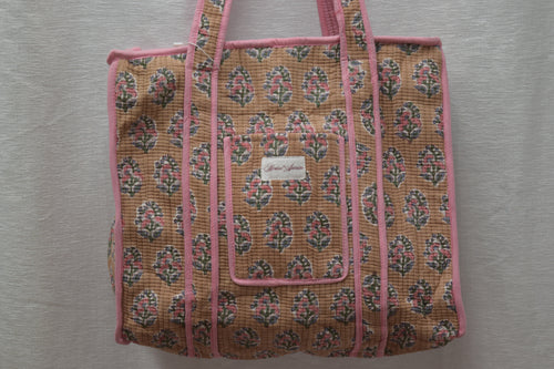 BEIGE PINK FLORAL TOTE