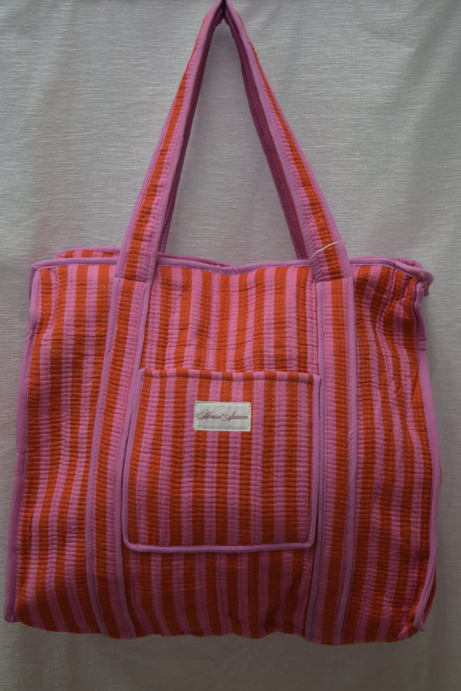 ORANGE PINK STRIPE TOTE