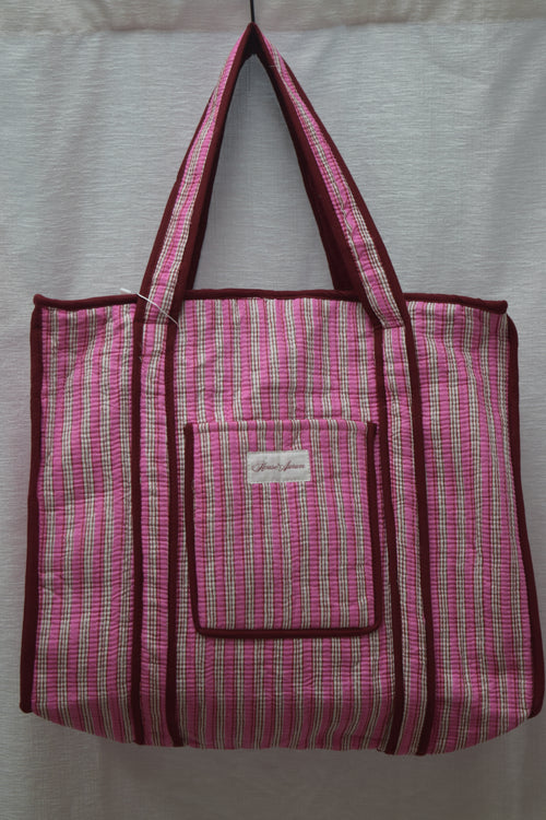 BURGUNDY PINK STRIPE TOTE