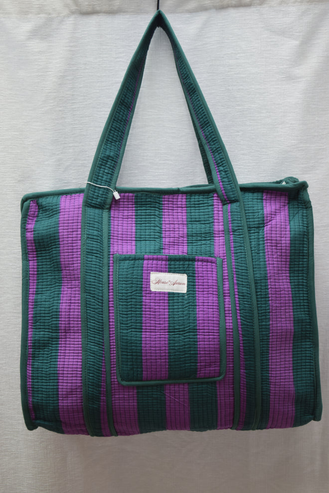 DARK GREEN PURPLE STRIPE TOTE