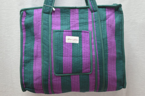 DARK GREEN PURPLE STRIPE TOTE