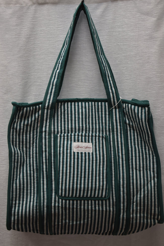 DARK GREEN STRIPE TOTE