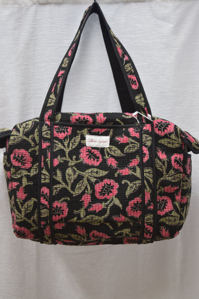 BLACK FLORAL MEDIUM DUFFLE