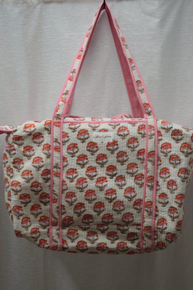 WHITE PINK FLORAL DUFFLE