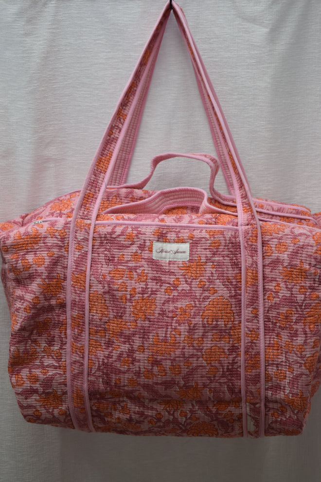 PINK ORANGE FLORAL DUFFLE