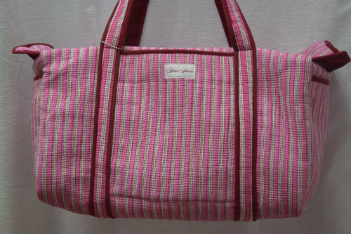 BURGUNDY PINK STRIPE DUFFLE
