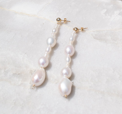 Ember- Drop Pearl Long Earring