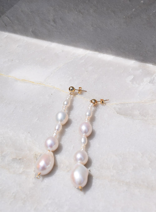 Ember- Drop Pearl Long Earring