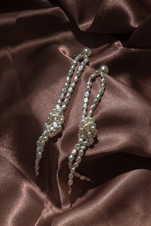 Adelina- Knotted Seed Pearl Statement Earrings