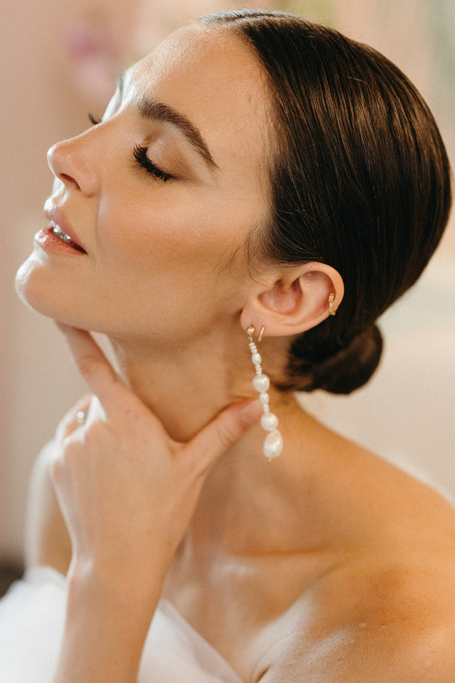 Ember- Drop Pearl Long Earring