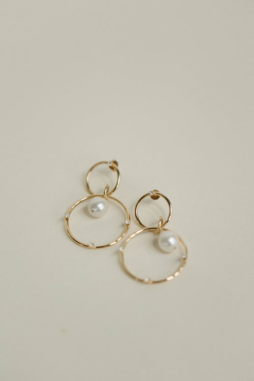 Casey- Double Circle Pearl Dangles