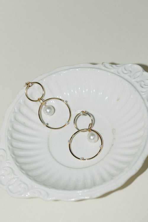 Casey- Double Circle Pearl Dangles