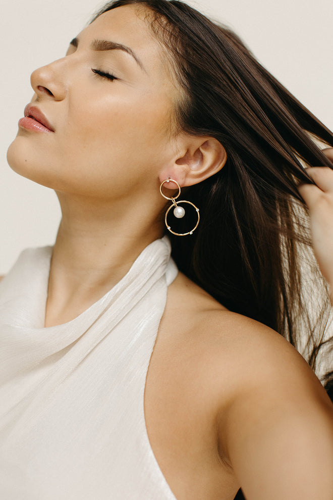 Casey- Double Circle Pearl Dangles