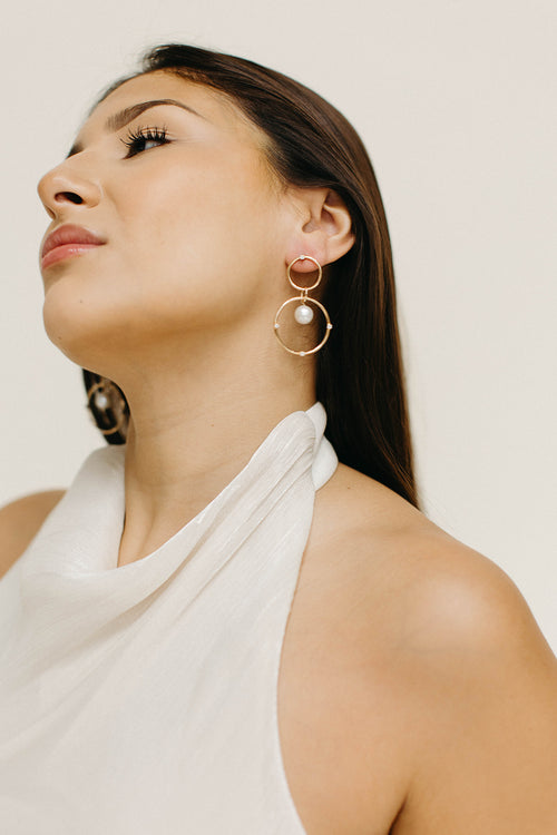 Casey- Double Circle Pearl Dangles
