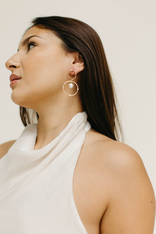 Casey- Double Circle Pearl Dangles