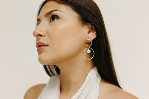 Casey- Double Circle Pearl Dangles