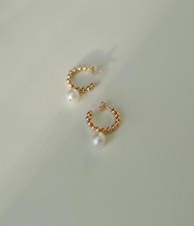 Brandi- Beaded Pearl Drop Hoop