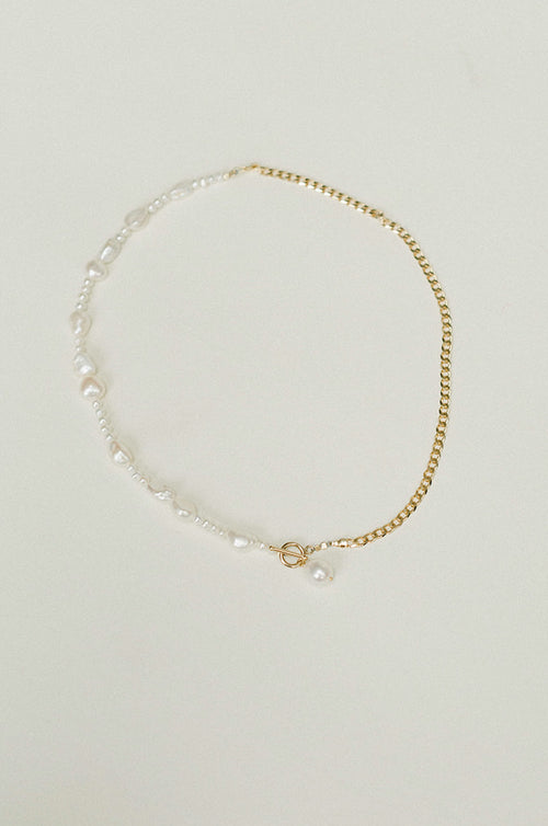 Jay- Half Pearl + Chain Necklace