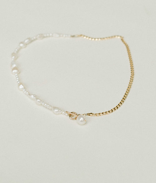 Jay- Half Pearl + Chain Necklace