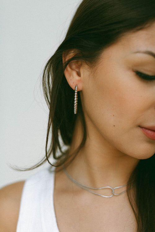 Lex- Silver Beaded Hoop
