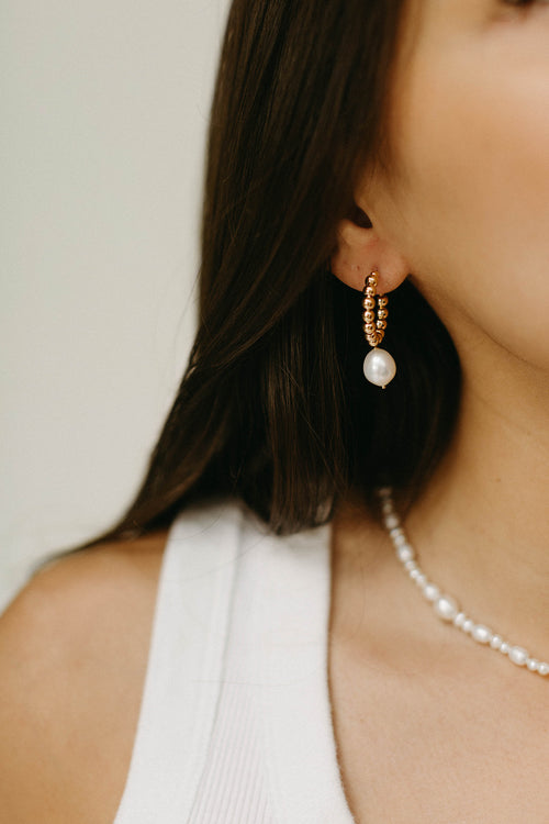 Brandi- Beaded Pearl Drop Hoop