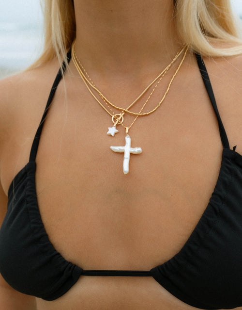 Kendall- Pearl Cross Necklace