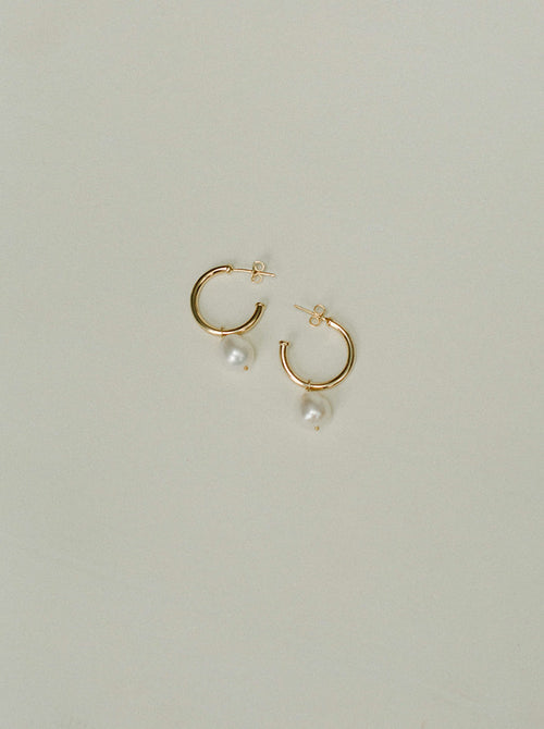Lani- Gold Thin Pearl Drop Hoop