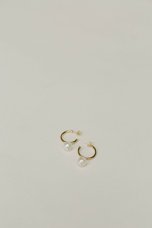 Lani- Gold Thin Pearl Drop Hoop