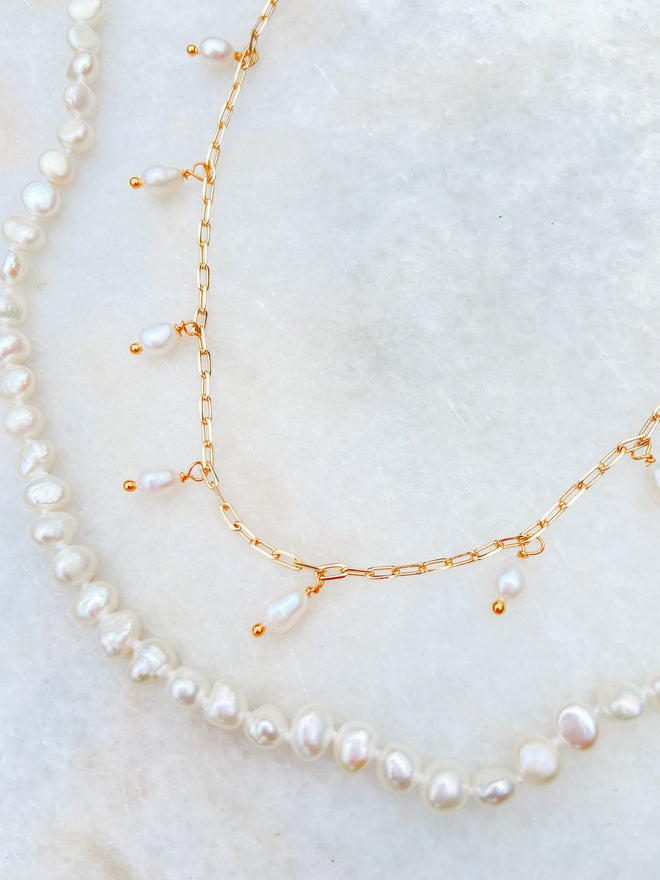 Veera- Pearl Droplet Paperclip Chain