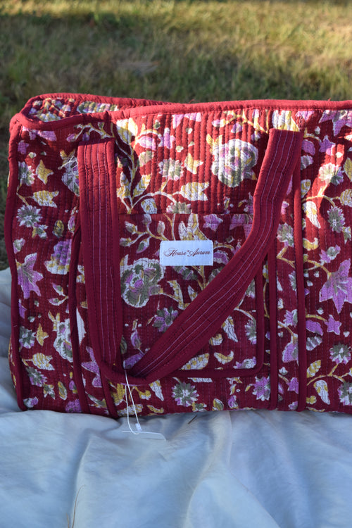 BURGUNDY FLORAL TOTE