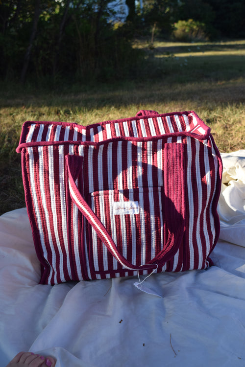 BURGUNDY STRIPE TOTE