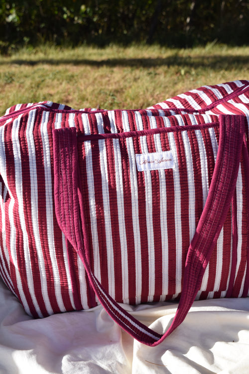 BURGUNDY STRIPE DUFFLE