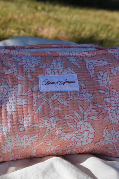 GREEN PINK FLORAL COSMETIC CASE