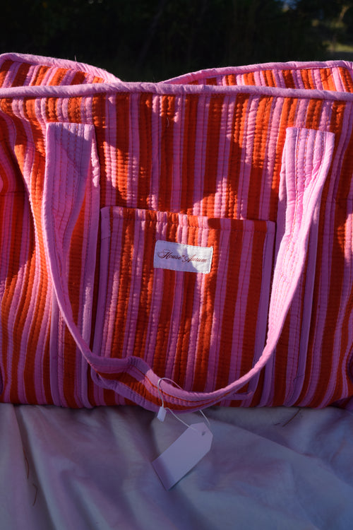 PINK ORANGE STRIPE TOTE