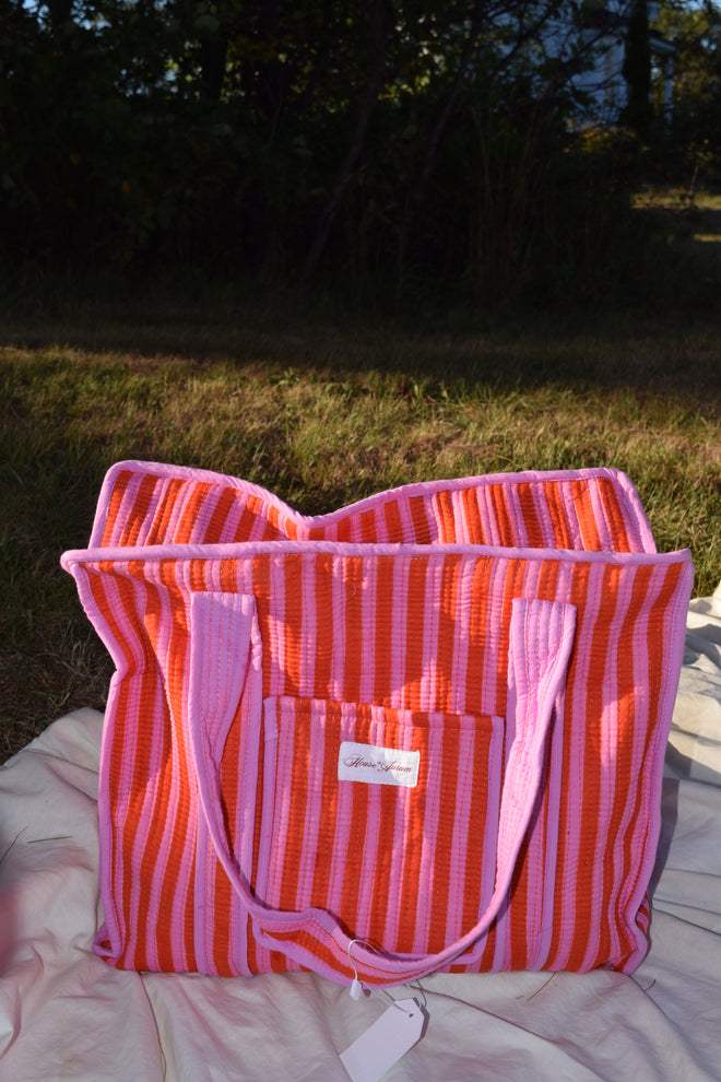 PINK ORANGE STRIPE TOTE