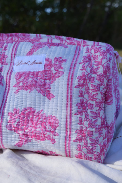 PINK WHITE FLORAL COSMETIC CASE