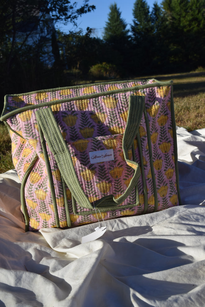 PINK GREEN FLORAL TOTE