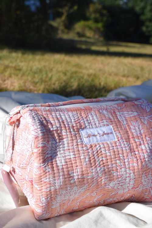 GREEN PINK FLORAL COSMETIC CASE