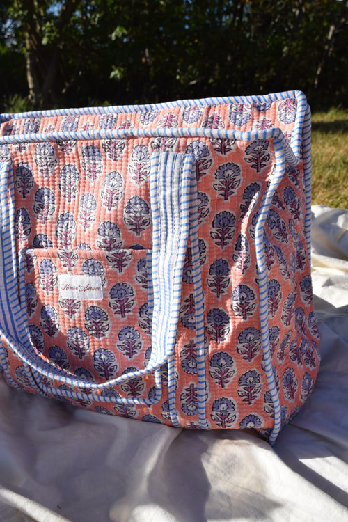 PEACH LIGHT BLUE TOTE