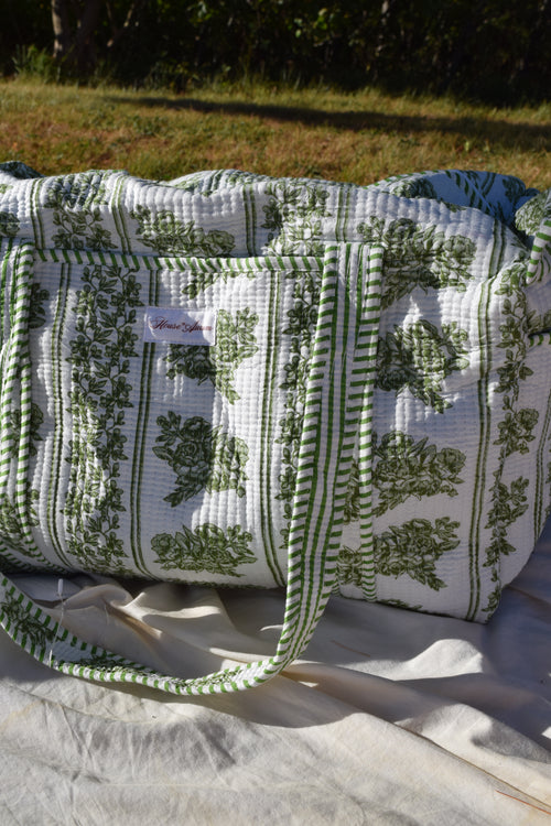 GREEN WHITE FLORAL DUFFLE