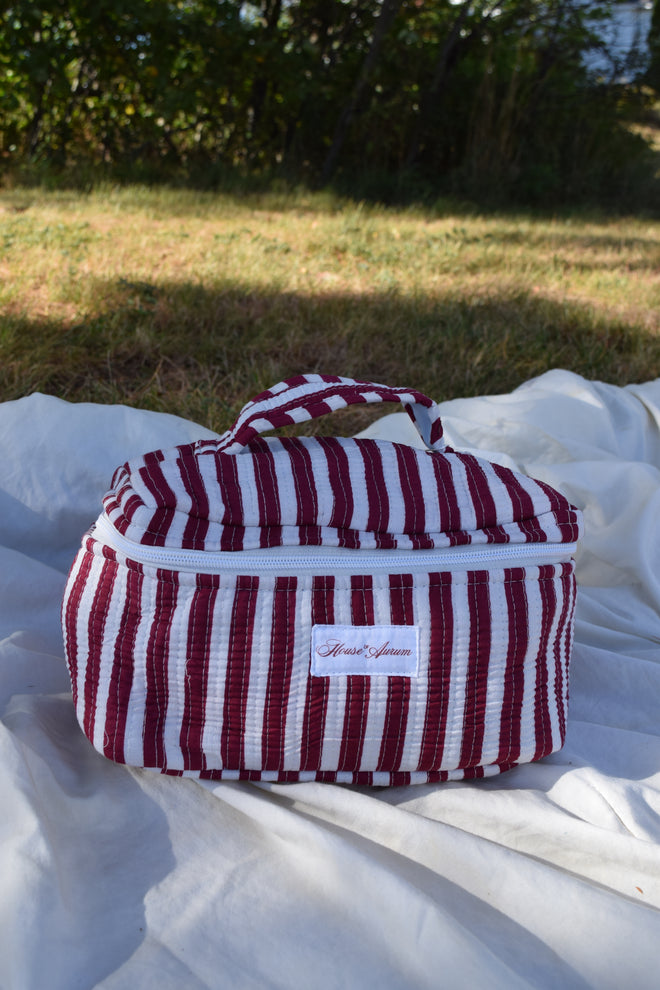BURGUNDY STRIPE VANITY CASE